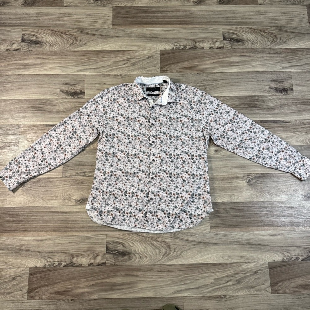 Ted Baker London Regular Fit Leaf Print Mens Button Down Shirt Size 16
